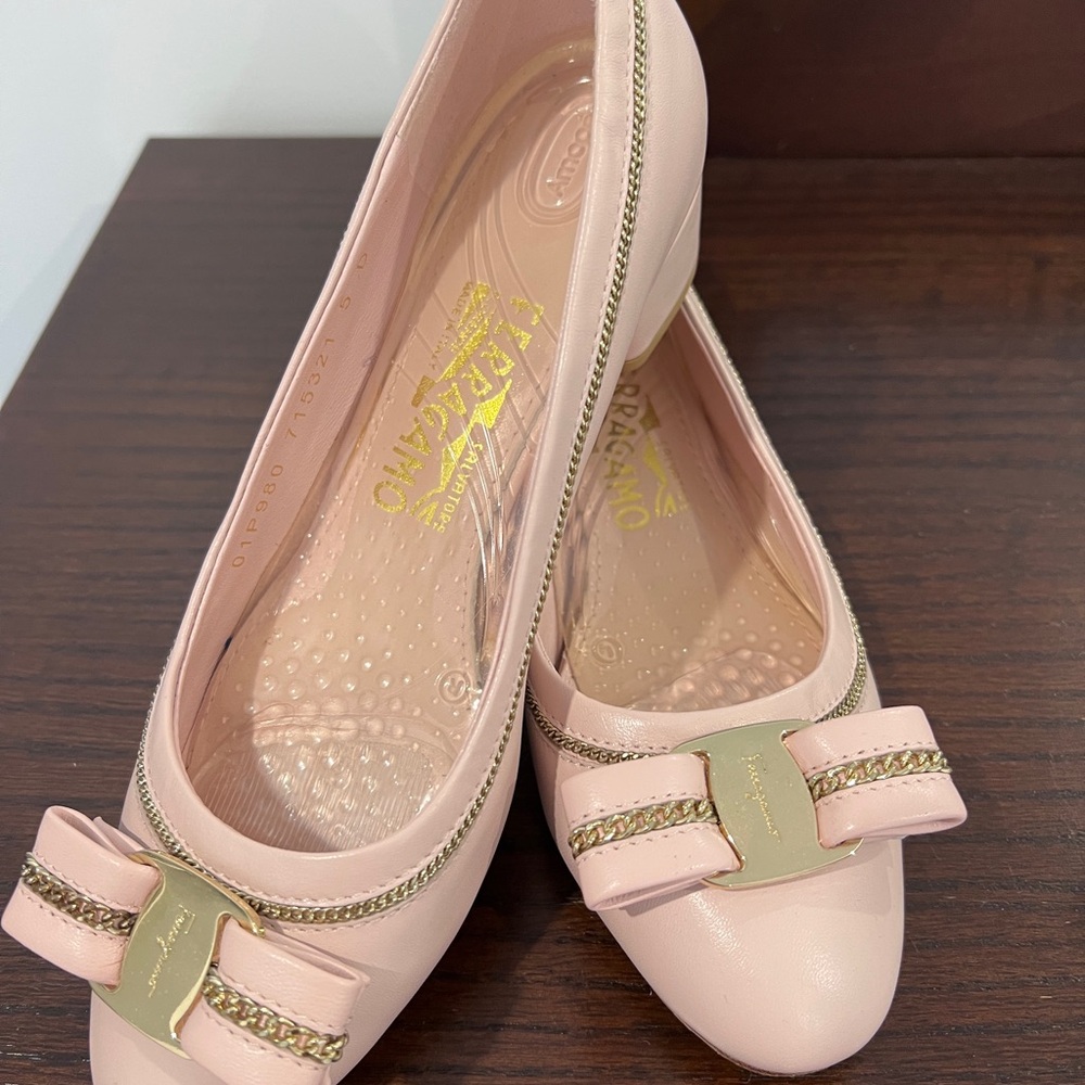 Salvatore Ferragamo Blush Pink Loafers with Gold Accents